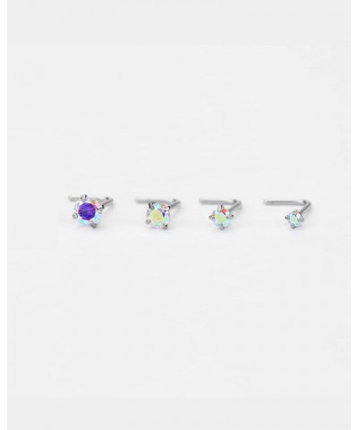 4pcs Surgical Steel Nose Rings Studs 1.5mm/2mm/2.5mm/3mm CZ L Shaped,22g,Silver with AB CZ $6.04 Body Jewelry