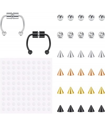 Fake Eyebrow Ring Fake Lip Labret Studs Replacement Balls Spike with 100pcs Sticker Non-Piercing Body Jewelry Fake Skin Pierc...