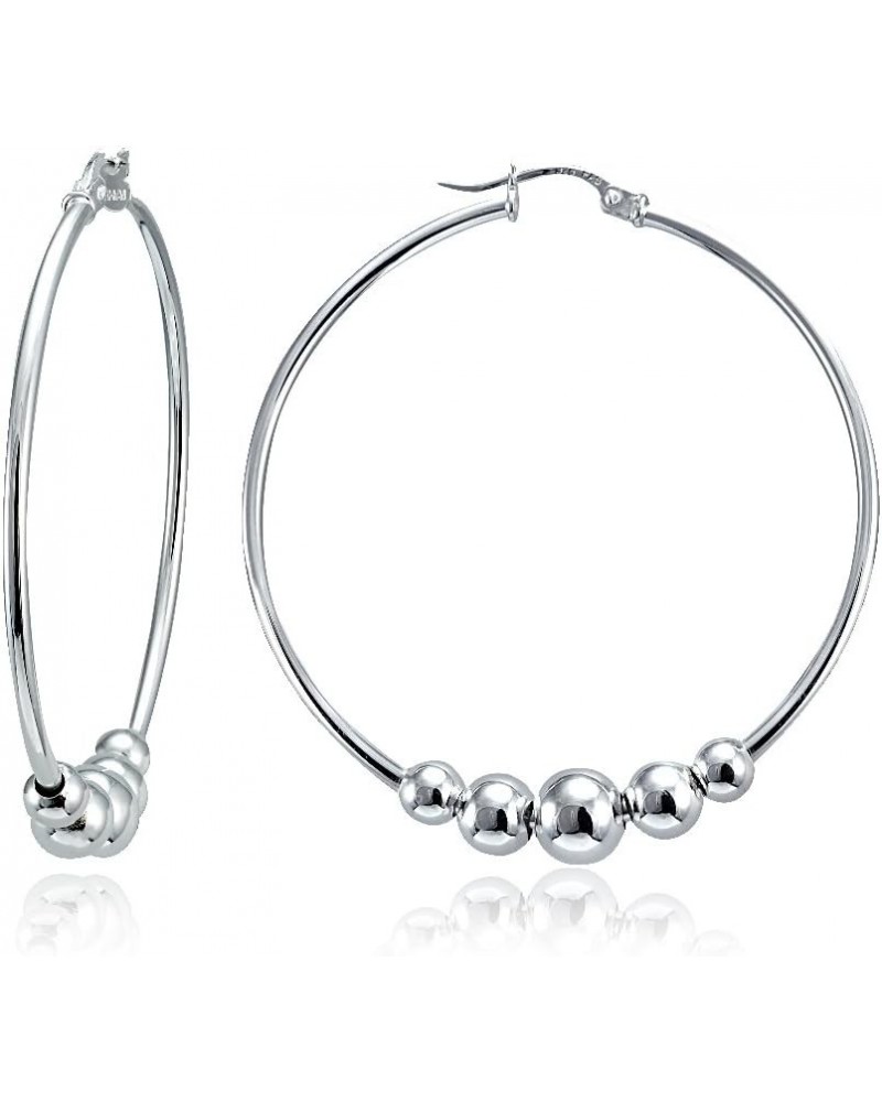 Sterling Silver Polished Large Beaded Ball Round Hoop Earrings Grey $11.76 Earrings