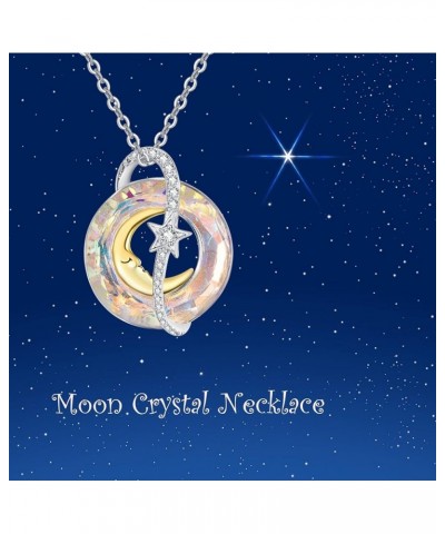 Star and Moon Necklace for Women Sterling Silver Moon Opal Crystal Necklace Star Necklace Crescent Moon Celestial Necklac Moo...