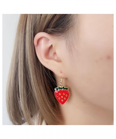 Red Strawberry Earring for Women Cute 3D Acrylic Fruit Resin Simulation Strawberry Drop Dangle Earrings Jewelry E $7.69 Earrings