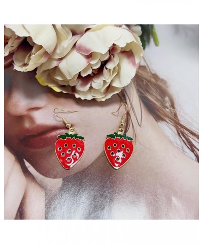 Red Strawberry Earring for Women Cute 3D Acrylic Fruit Resin Simulation Strawberry Drop Dangle Earrings Jewelry E $7.69 Earrings