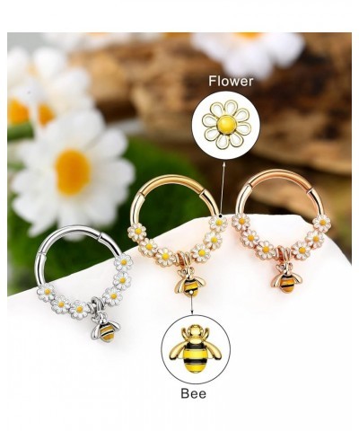 Bee Septum Rings 16G Dangle Septum Jewelry Stainless Steel 316L Flower Septum Ring Cute Daith Earrings Helix Earring Cartilag...