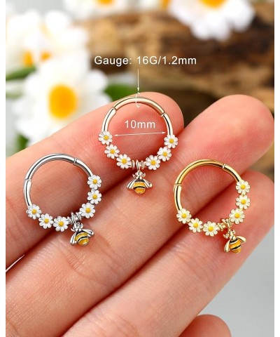 Bee Septum Rings 16G Dangle Septum Jewelry Stainless Steel 316L Flower Septum Ring Cute Daith Earrings Helix Earring Cartilag...