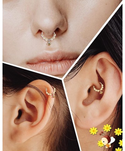 Bee Septum Rings 16G Dangle Septum Jewelry Stainless Steel 316L Flower Septum Ring Cute Daith Earrings Helix Earring Cartilag...