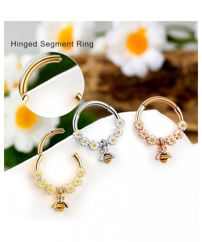 Bee Septum Rings 16G Dangle Septum Jewelry Stainless Steel 316L Flower Septum Ring Cute Daith Earrings Helix Earring Cartilag...