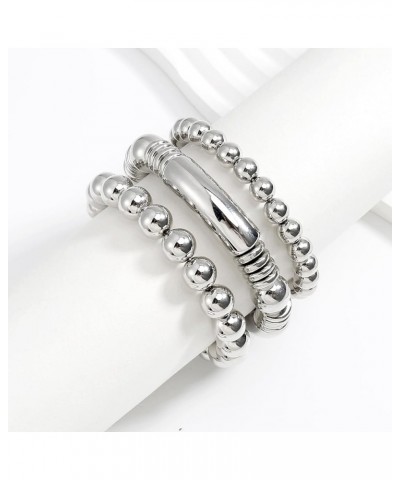 Gold Bangles Bracelet for Women Chunky Curved Stacking Plated Bead Ball Stretchable Bracelets Style-4 $10.39 Bracelets