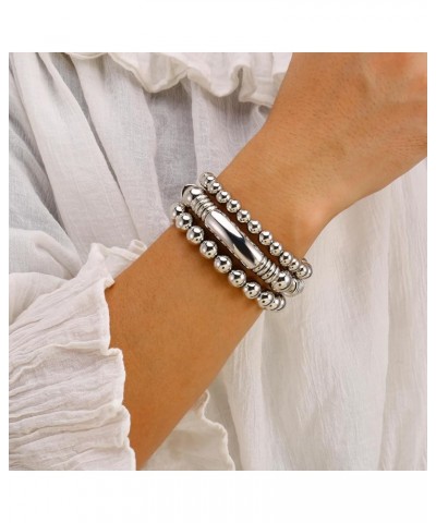 Gold Bangles Bracelet for Women Chunky Curved Stacking Plated Bead Ball Stretchable Bracelets Style-4 $10.39 Bracelets