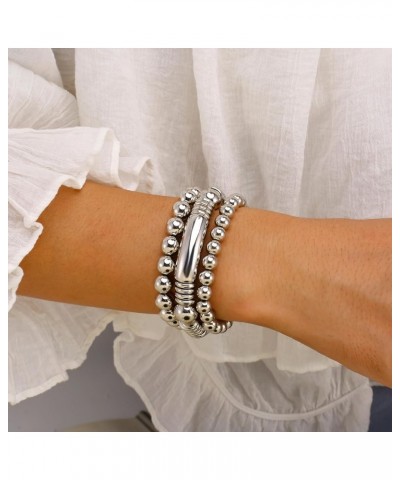 Gold Bangles Bracelet for Women Chunky Curved Stacking Plated Bead Ball Stretchable Bracelets Style-4 $10.39 Bracelets