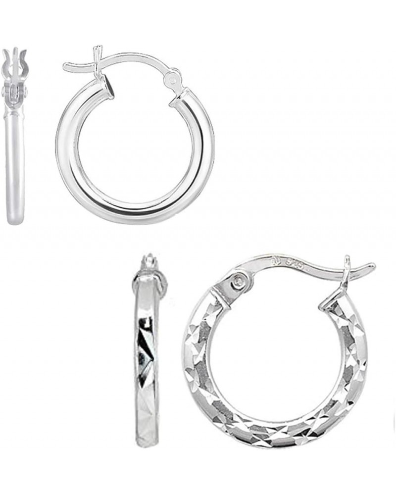 925 Sterling Silver SMALL Hoop Earrings Jewelry Set of 2 Pair Classic Click-Top Hoops Earring for Women Teen (15 MM, 25 MM) 2...