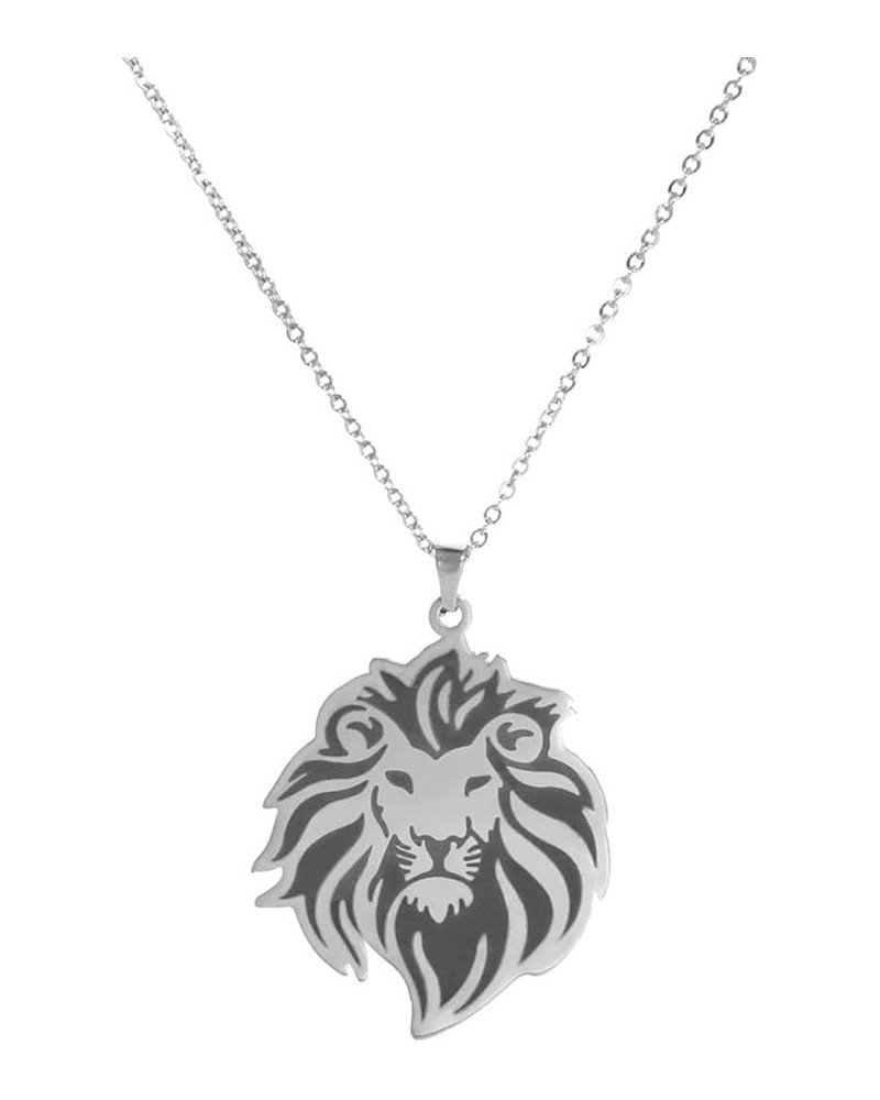 Lion Pendant Necklace Stainless Steel Chain Classic Animal King Jewelry for Women Men Girls Boys Gifts Silver $7.64 Necklaces