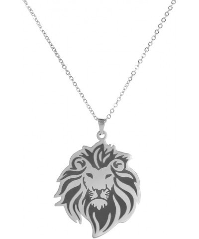 Lion Pendant Necklace Stainless Steel Chain Classic Animal King Jewelry for Women Men Girls Boys Gifts Silver $7.64 Necklaces