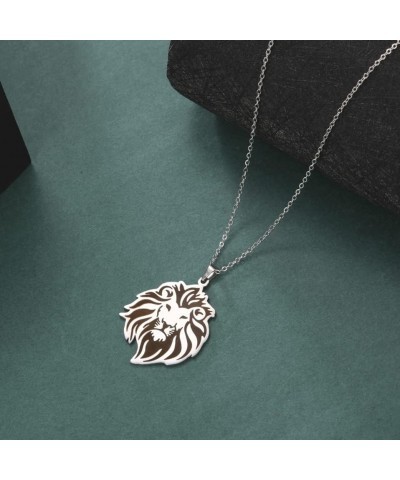 Lion Pendant Necklace Stainless Steel Chain Classic Animal King Jewelry for Women Men Girls Boys Gifts Silver $7.64 Necklaces