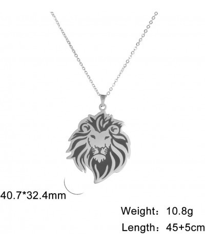 Lion Pendant Necklace Stainless Steel Chain Classic Animal King Jewelry for Women Men Girls Boys Gifts Silver $7.64 Necklaces