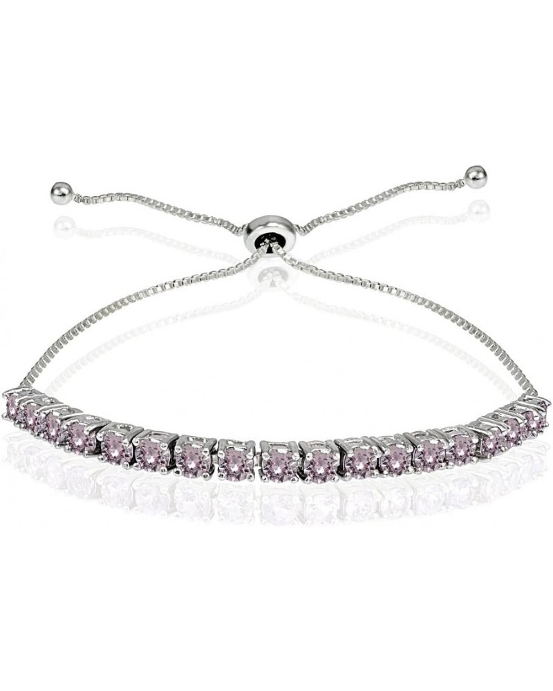 Sterling Silver 3mm Round-cut Bolo Adjustable Bracelet made with European Crystals June - Pink $20.64 Bracelets