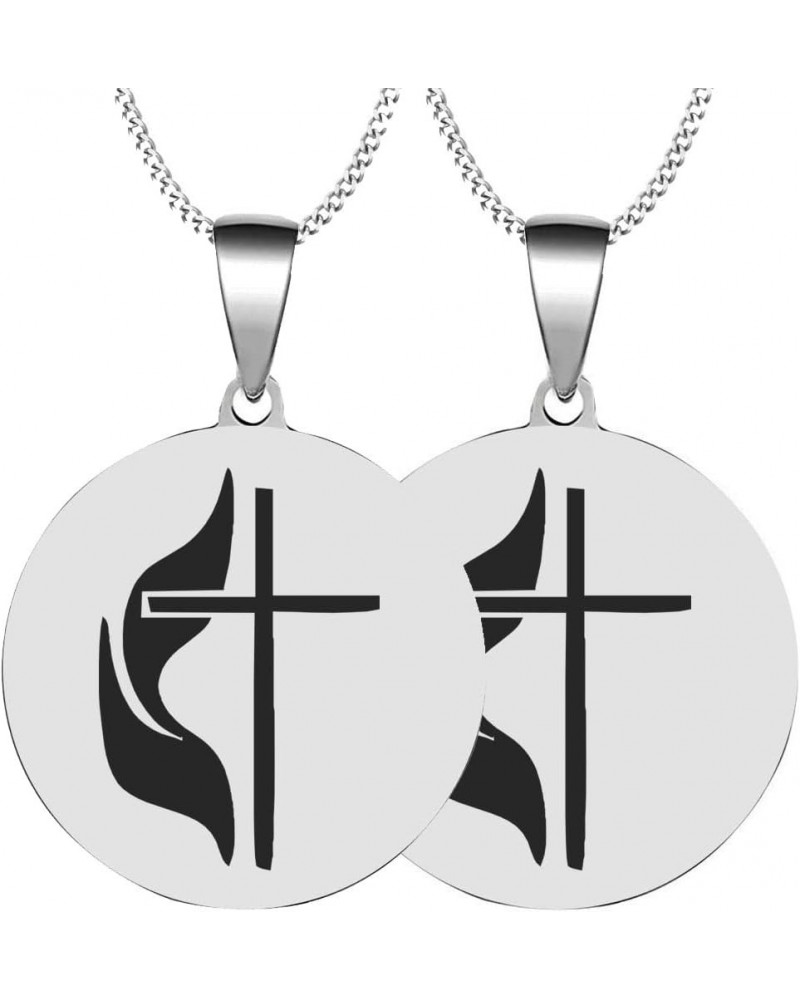 2PCS United Methodist UMC Cross and Flame Mens Womens Stainless Steel Pendant Necklace Chain 2XSilver $7.02 Necklaces