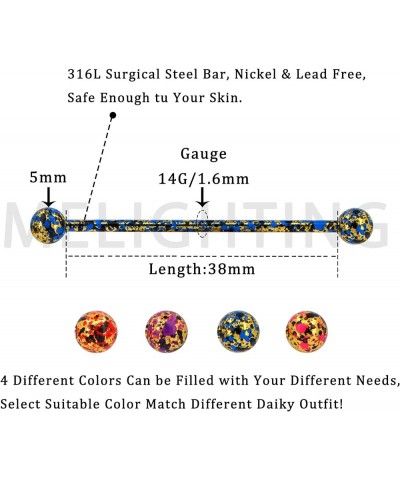 Industrial Bar Piercing 14G 4pcs Industrial Barbell 316L Surgical Steel Color Painting Industrial Piercing for Women Industri...