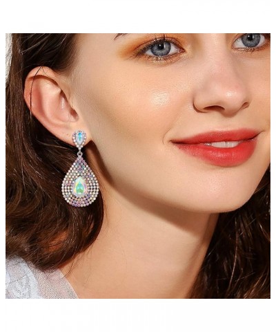 Rhinestone Crystal Wedding Bridal Hollow Teardrop Dangle Earrings for Women Iridescent Clear AB Silver-Tone $10.62 Earrings