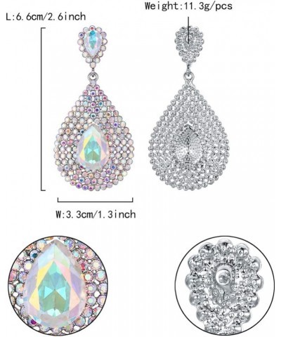 Rhinestone Crystal Wedding Bridal Hollow Teardrop Dangle Earrings for Women Iridescent Clear AB Silver-Tone $10.62 Earrings