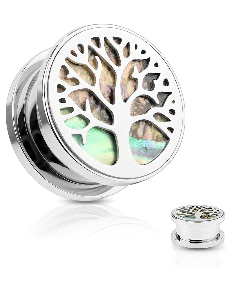 Tree of Life Abalone Inlay Screw Fit Tunnel Plug Earrings - Sold as a Pair 10mm (00GA) $8.64 Body Jewelry