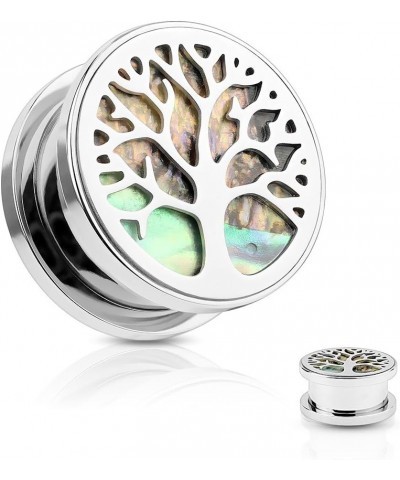 Tree of Life Abalone Inlay Screw Fit Tunnel Plug Earrings - Sold as a Pair 10mm (00GA) $8.64 Body Jewelry