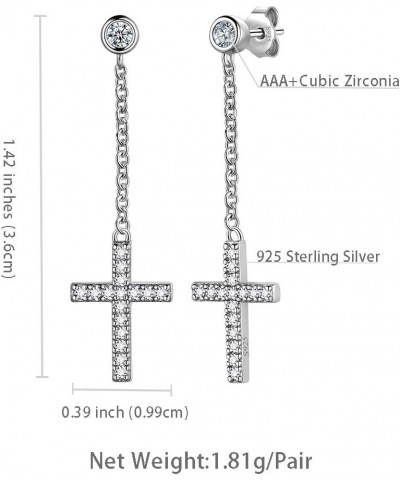 Mens Small Cross Earrings,925 Sterling Silver Earrings Dangle for Men Women,Crystal Drop Cross Hoop Earrings Fashion Earrings...