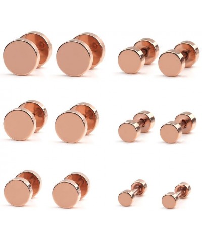 18G Stainless Steel Mens Womens Faux Gauges Ear Plugs Tunnel Earrings Stud 3-8mm 6Pairs 6Pairs - Rose Gold $8.09 Earrings