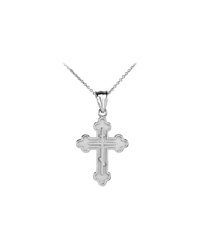 .925 Sterling Silver Russian Eastern Orthodox Cross Crucifix Bottonee Cross Matte Finish Pendant Necklace - Choice of Pendant...