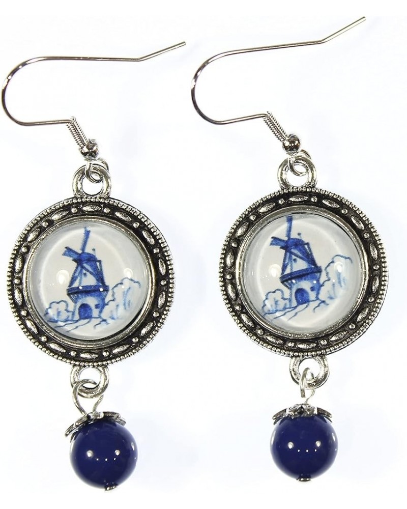 'Delftware Lover', Various Blue and White Delftware Cabochon Dangle Earrings Old Windmill $13.97 Earrings