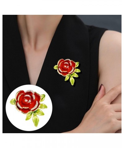 Brooch Pins for Women, Elegant Rose Flower Shape Brooch Shining Rhinestones Inlaid Pin Creative Hat Shawl Scarf Enamel Badge ...