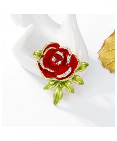 Brooch Pins for Women, Elegant Rose Flower Shape Brooch Shining Rhinestones Inlaid Pin Creative Hat Shawl Scarf Enamel Badge ...