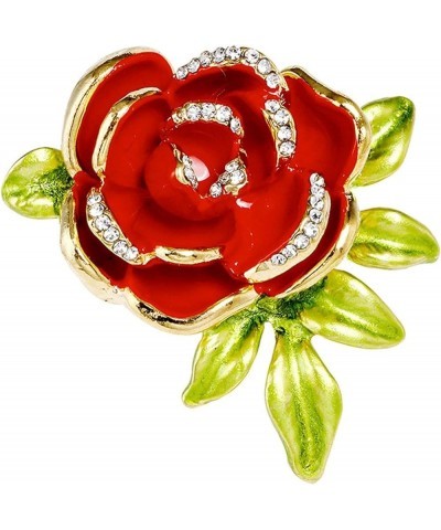 Brooch Pins for Women, Elegant Rose Flower Shape Brooch Shining Rhinestones Inlaid Pin Creative Hat Shawl Scarf Enamel Badge ...