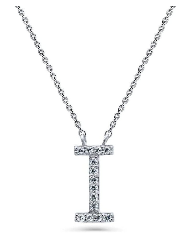 Sterling Silver Initial Letter Cubic Zirconia CZ Pendant Necklace for Women, Rhodium Plated Letter I $24.00 Necklaces