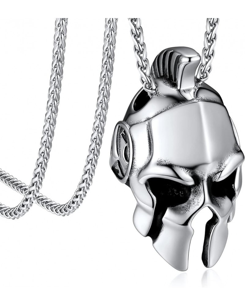 Mens Necklace Stainless Steel Retro Style Pendant Necklace Knights Templar Cross/Spartan Helmet Pendant for Men Women -with 2...