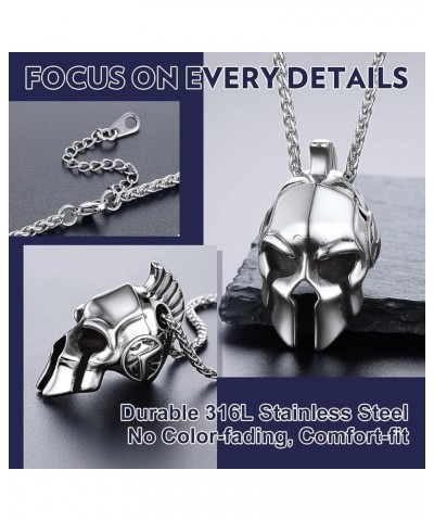 Mens Necklace Stainless Steel Retro Style Pendant Necklace Knights Templar Cross/Spartan Helmet Pendant for Men Women -with 2...