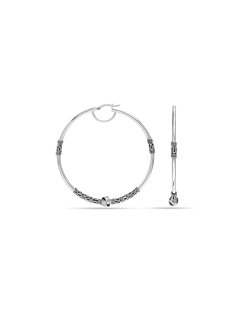 925 Sterling Silver Big Hoop Earrings | Lightweight Antique Bali Hoops | Two-Tone Oxidized Balinese Earrings for Women BIG Lo...