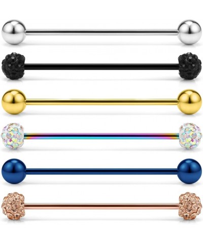 14G Stainless Steel Industrial Barbell Earring Cartilage Body Piercing Jewelry 1 1/2 Inch(38mm) 6PCS - Mix Color $7.27 Body J...