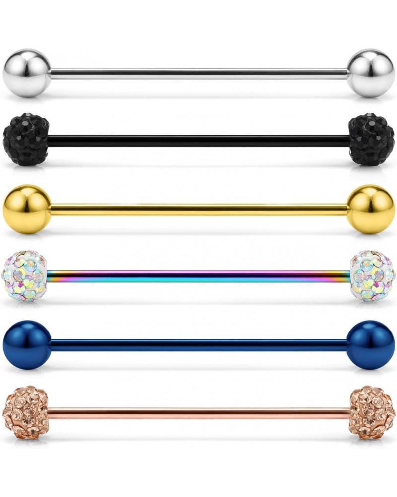 14G Stainless Steel Industrial Barbell Earring Cartilage Body Piercing Jewelry 1 1/2 Inch(38mm) 6PCS - Mix Color $7.27 Body J...