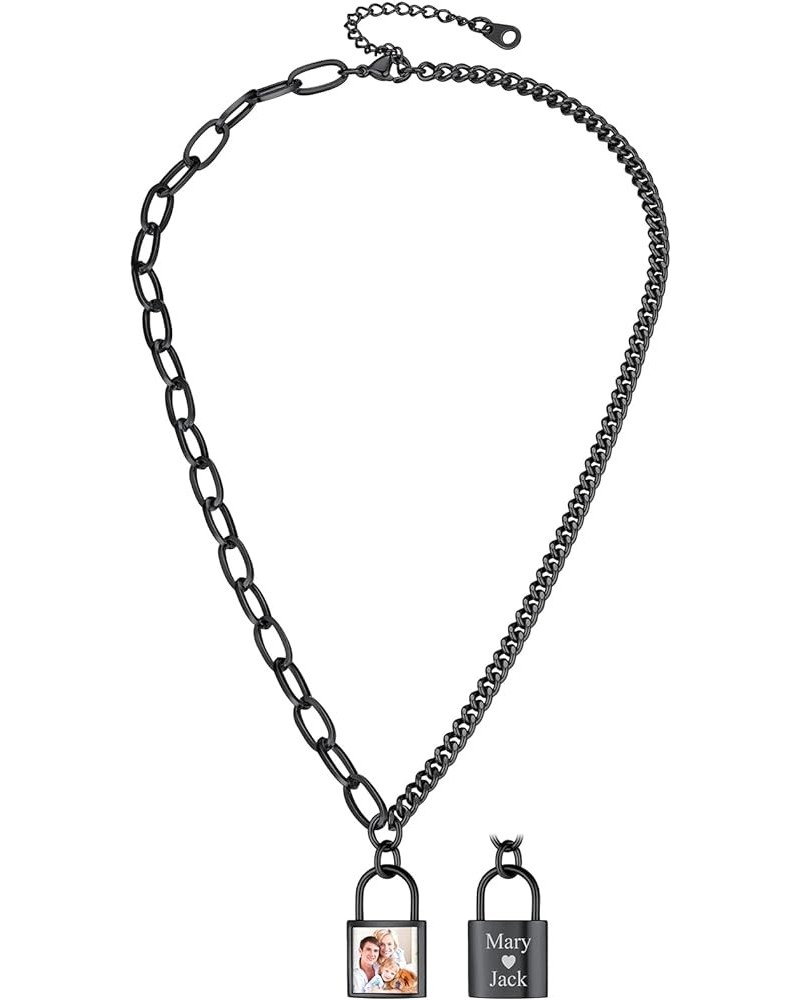 Lock Pendant Necklace Simple Necklaces Long Chain Punk Jewelry Choker Necklaces for Women 01.Black(Text&Photo Custom) $10.77 ...