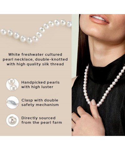 White Akoya Japanese Pearl Necklace for Women - 14k Gold Pearl Strand Necklace | 18in Long Pearl Necklace with Genuine Cultur...