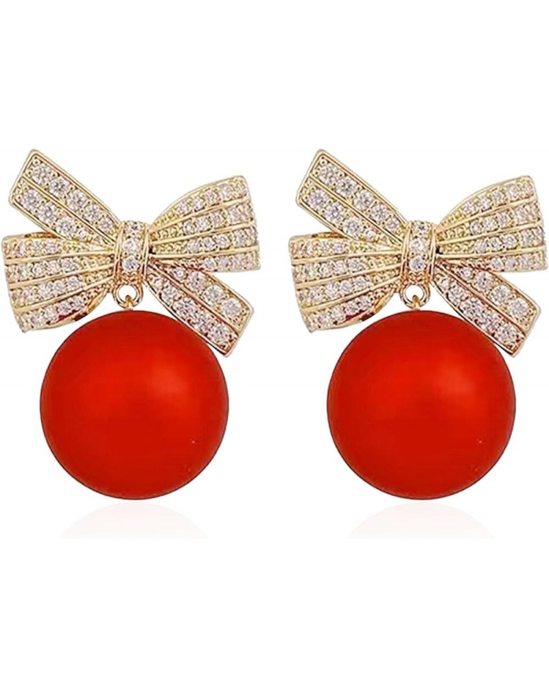 Christmas Earrings for Women Christmas Bow Earrings Xmas Earrings Red Ball Pearl Bow Earrings Teen Girl Gifts Trendy Stuff Ch...