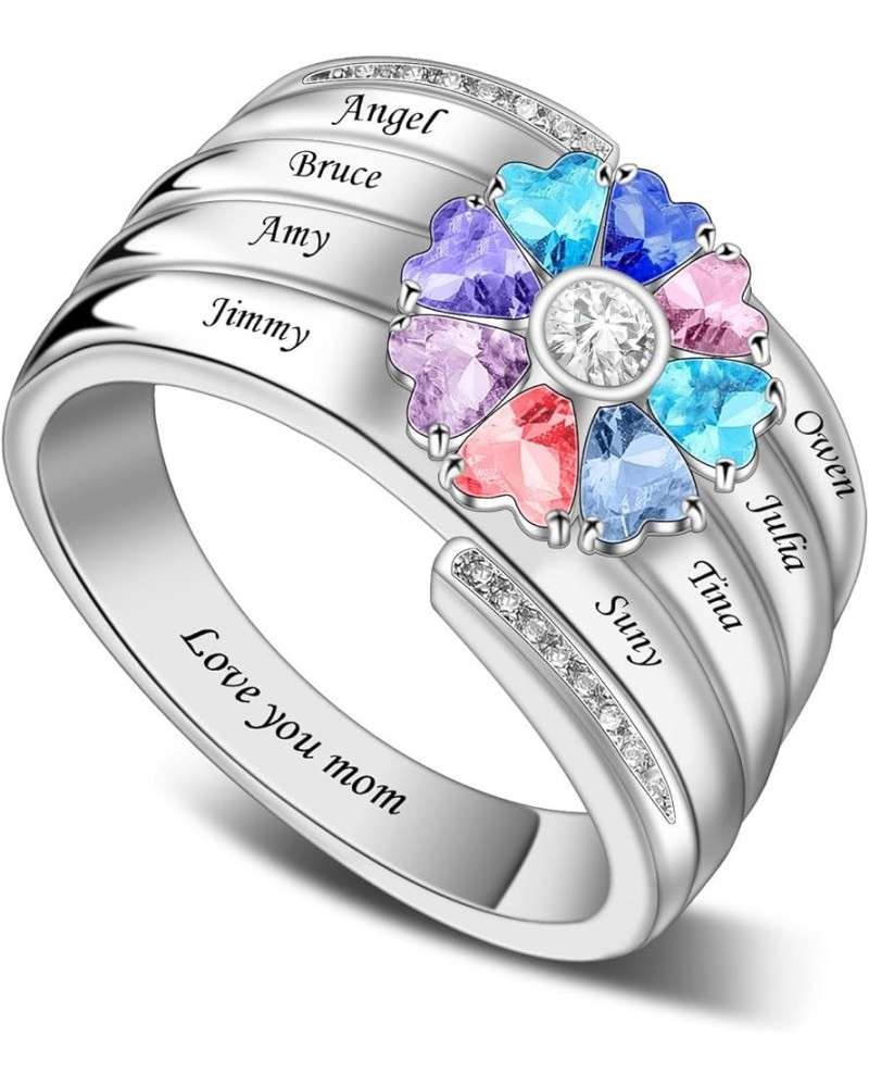 Personalized Mothers Rings with 3-8 Names and Simulated Birthstones Custom Family Name Ring for Women for Mom Grandmother 8 s...