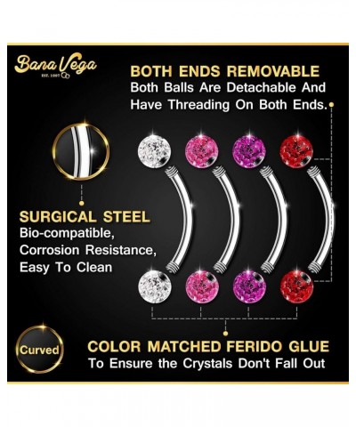 Surgical Steel Curved Barbell Ring 16g 5/16 8mm 3mm Ferido Ball Helix Earring Eyebrow Piercing Jewelry Choose Colors and Size...