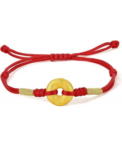 24K Solid Gold Bracelet for Women, Real Pure Gold Jewelry Dainty Fortune Coins Red Black Braided Bracelets for Men Teen Girls...