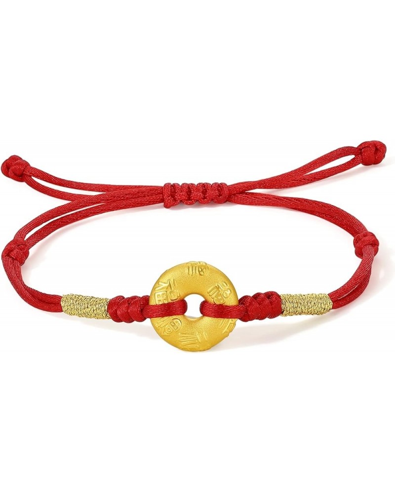 24K Solid Gold Bracelet for Women, Real Pure Gold Jewelry Dainty Fortune Coins Red Black Braided Bracelets for Men Teen Girls...