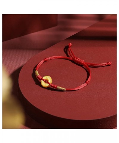 24K Solid Gold Bracelet for Women, Real Pure Gold Jewelry Dainty Fortune Coins Red Black Braided Bracelets for Men Teen Girls...