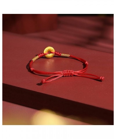 24K Solid Gold Bracelet for Women, Real Pure Gold Jewelry Dainty Fortune Coins Red Black Braided Bracelets for Men Teen Girls...