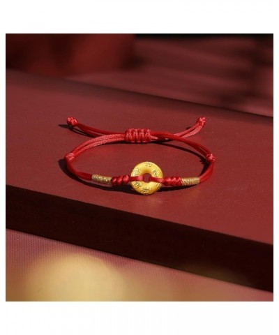 24K Solid Gold Bracelet for Women, Real Pure Gold Jewelry Dainty Fortune Coins Red Black Braided Bracelets for Men Teen Girls...