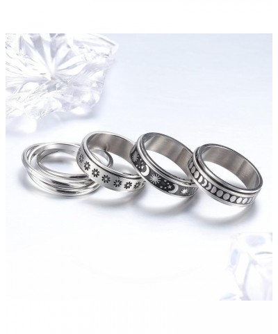 Stainless Steel Fidget Rings for Women Mens Spinner Rings Flower Moon Star Cool Anxiety Rings Stress Relieving Wedding Promis...