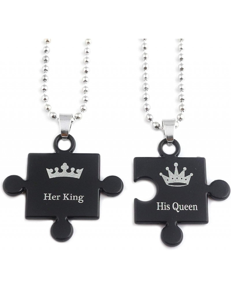 2Pcs Lover Necklace, King Queen Heart Jigsaw Couple Necklace Alloy Choker Necklaces Valentines Gift 3 $5.88 Necklaces